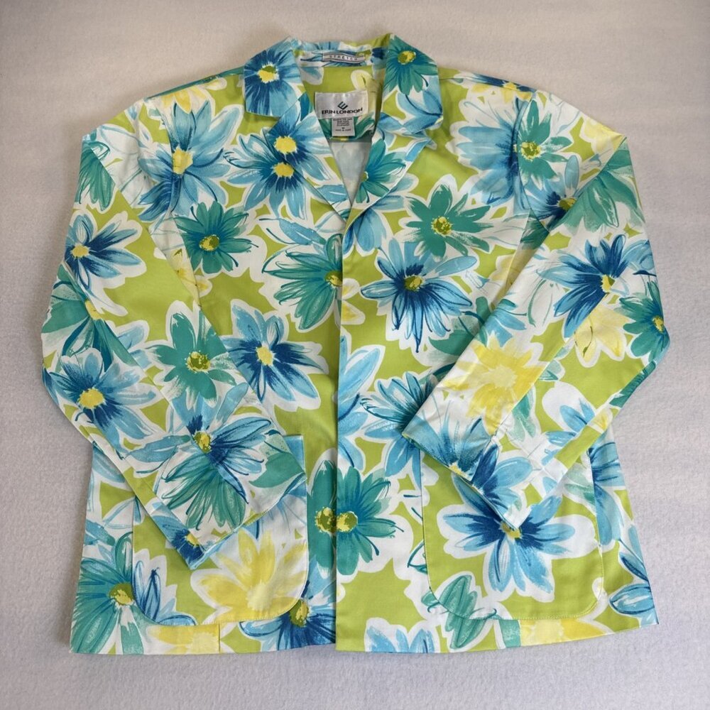 Erin London Jacket‎ Womens Med Multicolor Floral Open Front Blazer